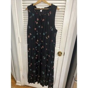 Old Navy Casual Women’s Pull-over Sleeveless Lined Floral MIDI Dress XXL, Black